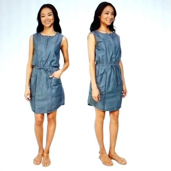 TOMMY BAHAMA Blue Jean Shirt Dress Dep Pockets Drawstring Waist Size Small - Picture 1 of 15